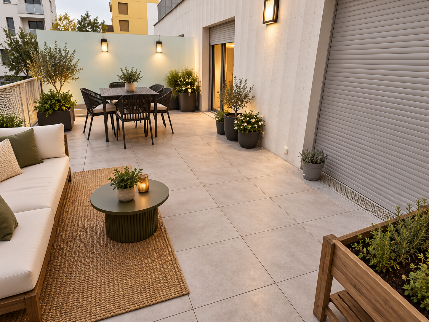 Suggestion d'aménagement de la terrasse de l'appartement à Évry-Courcouronnes